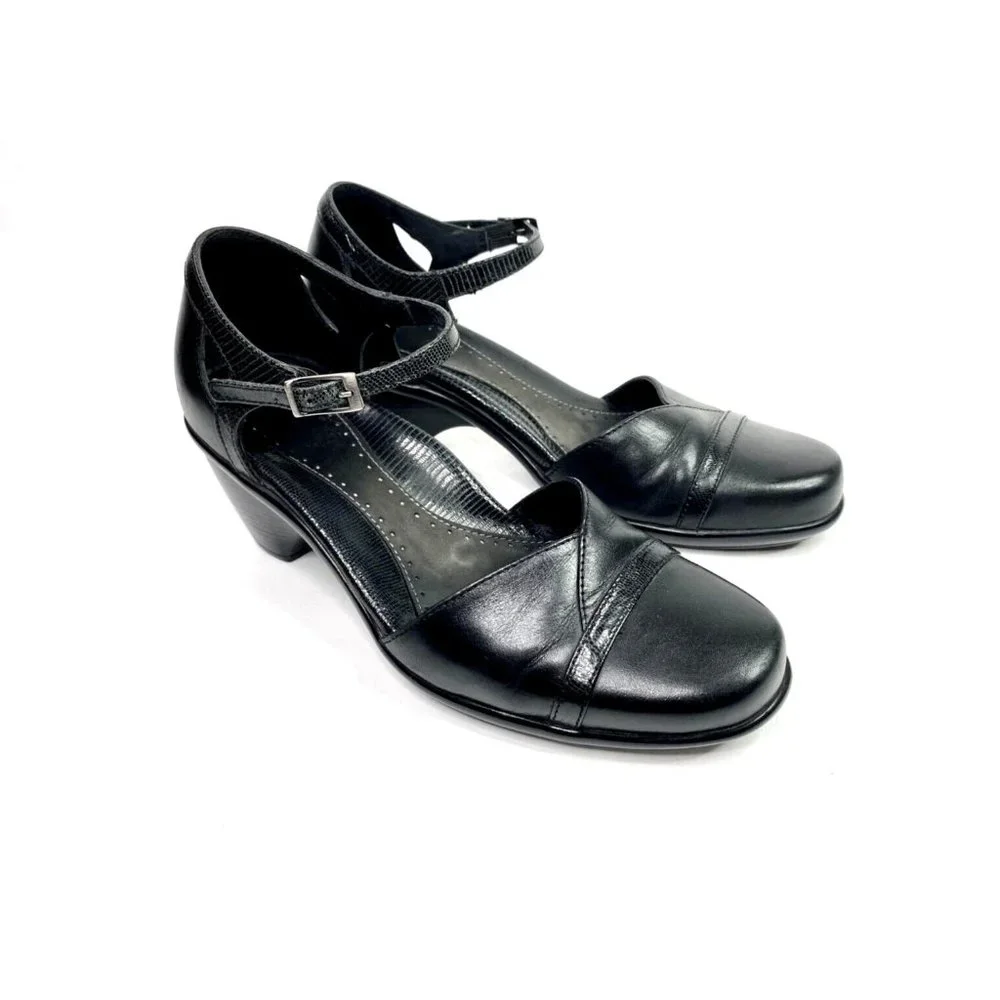 Dansko Shoes Womens Size 37 7 Black Leather Sling Back Comfort Heels